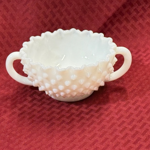 Fenton Vintage Hobnail Milk Glass Nut Bowl Candy Dish Round Handles - Picture 6 of 6